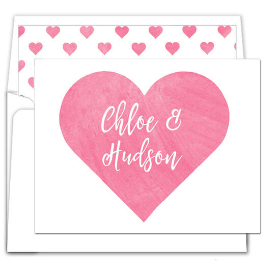 Pink Heart Watercolor Foldover Note Cards